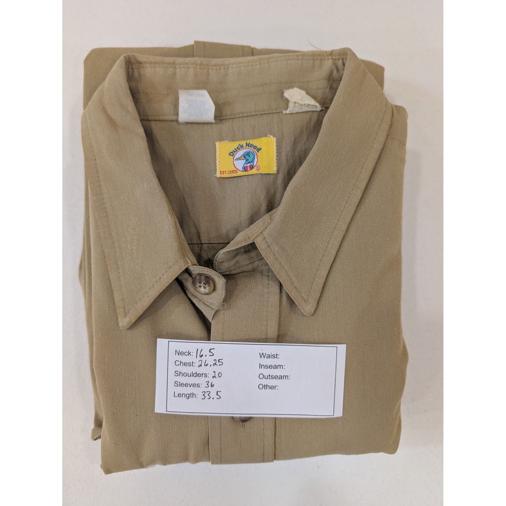VTG Duck Head‎ Mens Button Down Long Sleeve Shirt Olive Green Military Style - Picture 8 of 8